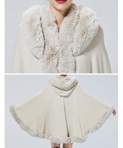 Poncho Hooded Shawl Wrap Women Cape Winter Faux Fur Trim Coat Sleeveless Cardigan Dressy Cloak for Party Beige $32.50 Coats