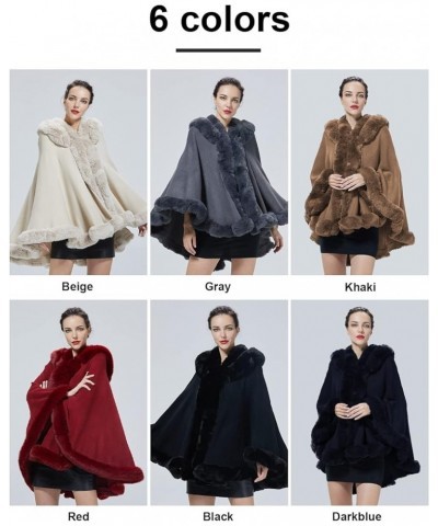 Poncho Hooded Shawl Wrap Women Cape Winter Faux Fur Trim Coat Sleeveless Cardigan Dressy Cloak for Party Beige $32.50 Coats