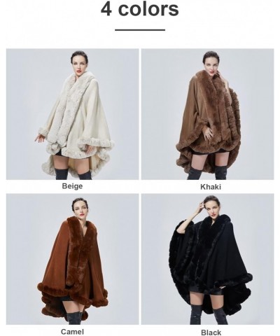 Poncho Hooded Shawl Wrap Women Cape Winter Faux Fur Trim Coat Sleeveless Cardigan Dressy Cloak for Party Beige $32.50 Coats