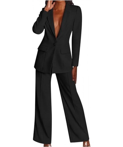 Womens Business Suit Solid Blazer 2 Piece Elegant Formal Work Pant Suits Casual Set Outfits 04 Black $17.96 Suits