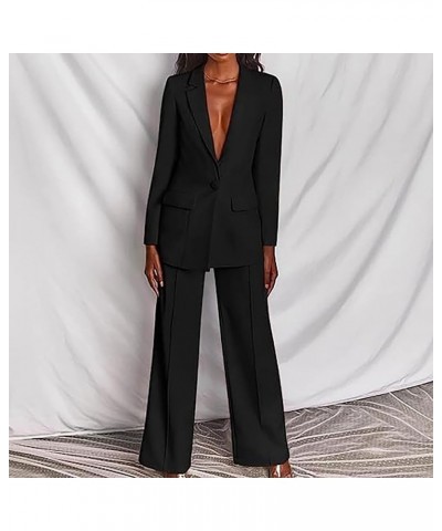 Womens Business Suit Solid Blazer 2 Piece Elegant Formal Work Pant Suits Casual Set Outfits 04 Black $17.96 Suits