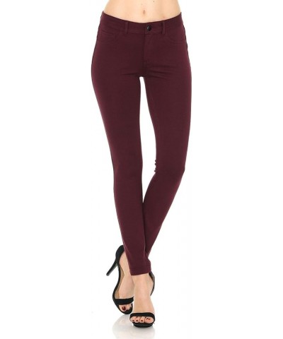 Womens Solid Slim Fit Color Skinny Stretchy Ponte Pants Burgundy $17.99 Pants