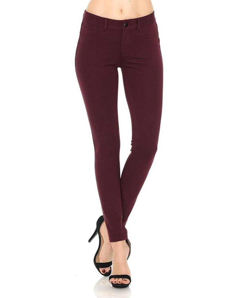 Womens Solid Slim Fit Color Skinny Stretchy Ponte Pants Burgundy $17.99 Pants