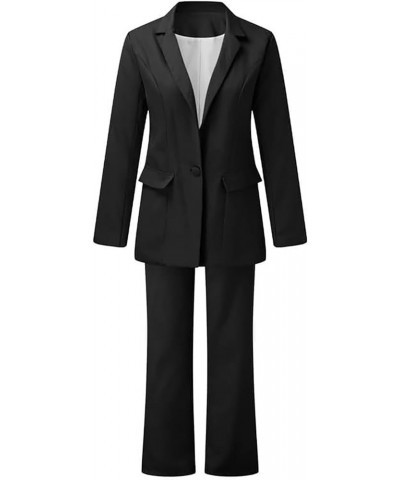 Womens Business Suit Solid Blazer 2 Piece Elegant Formal Work Pant Suits Casual Set Outfits 04 Black $17.96 Suits