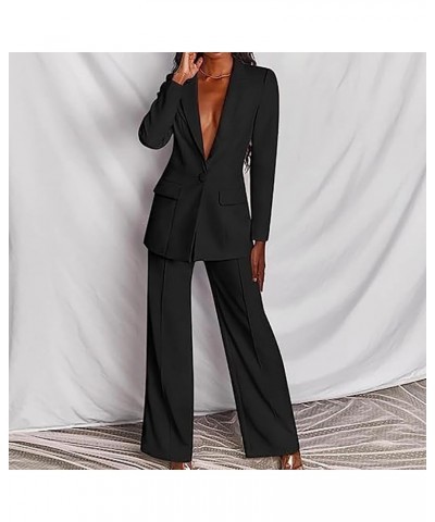 Womens Business Suit Solid Blazer 2 Piece Elegant Formal Work Pant Suits Casual Set Outfits 04 Black $17.96 Suits