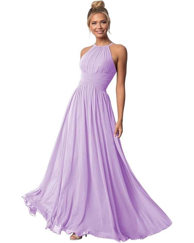 Chiffon Halter Bridesmaid Dresses for Wedding Long Spaghetti Straps A Line Formal Evening Prom Party Gown Lavender $23.52 Dre...