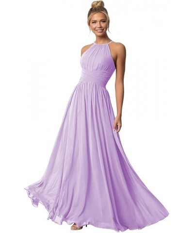 Chiffon Halter Bridesmaid Dresses for Wedding Long Spaghetti Straps A Line Formal Evening Prom Party Gown Lavender $23.52 Dre...