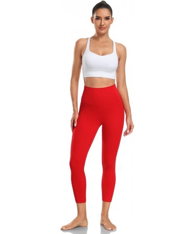 Essential High Waisted Yoga Capris Leggings, Tummy Control Workout Cropped Yoga Pants 19''/21'' Yoga Pro 21" True Red $10.70 ...