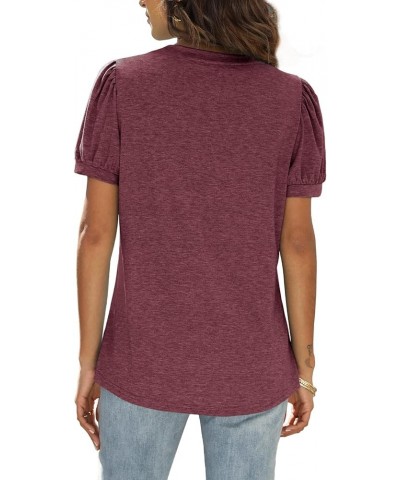 Womens Tops V Neck Summer Puff Sleeve Tshirts Fashion Casual 2-maroon $11.89 T-Shirts