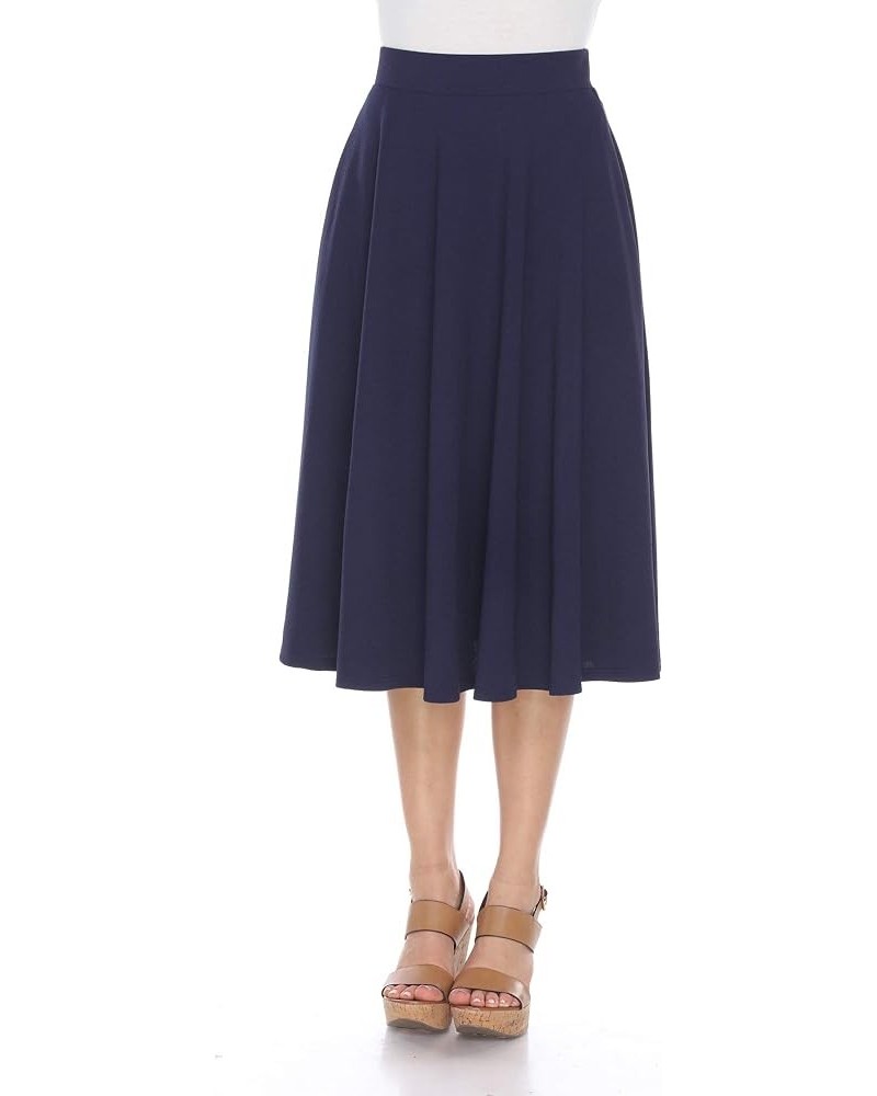 Women's Flared Midi Skirt with Pockets Navy $17.68 Skirts