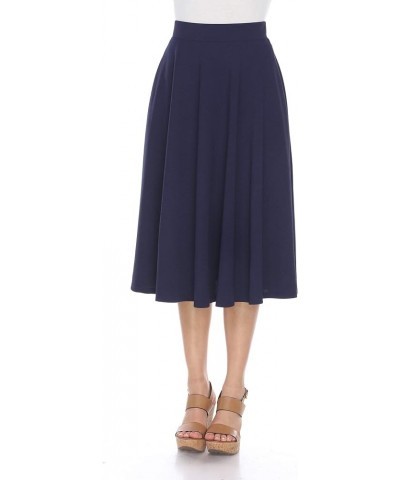 Women's Flared Midi Skirt with Pockets Navy $17.68 Skirts