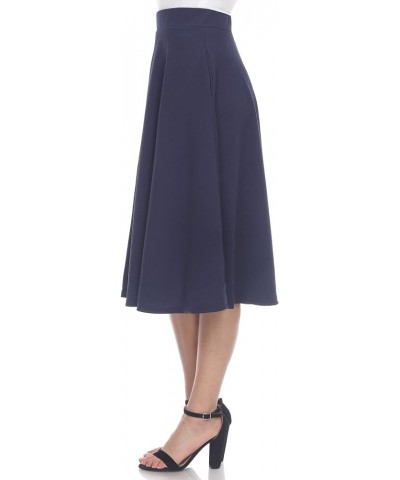 Women's Flared Midi Skirt with Pockets Navy $17.68 Skirts