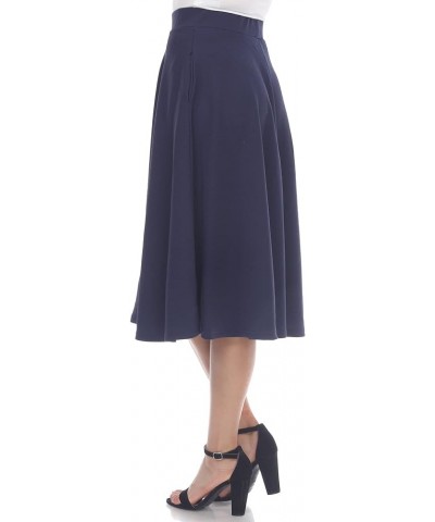 Women's Flared Midi Skirt with Pockets Navy $17.68 Skirts