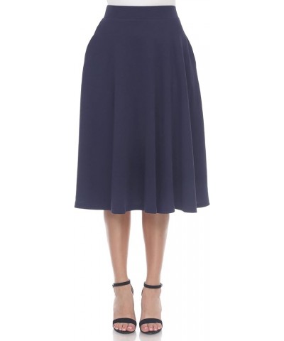 Women's Flared Midi Skirt with Pockets Navy $17.68 Skirts