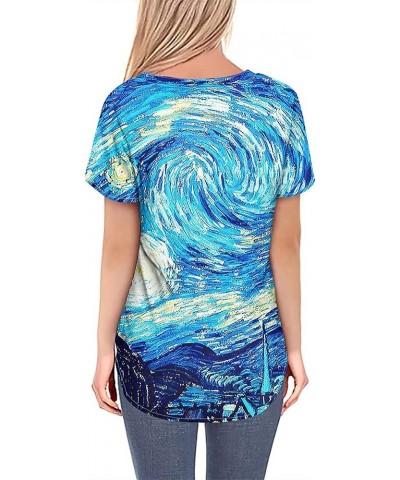 JooMeryer Women's 3D Printed Van Gogh V-Neck Short Sleeve Lightweight Pullover T-Shirts Tee Shirt Starry Night $10.39 T-Shirts