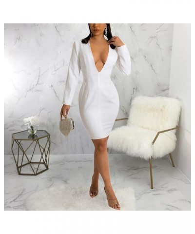 Women's Sexy Deep V Neck Bodycon Mini Dresses Casual Long Sleeve Wrap Club Cocktail Party Short Dress 10877-2white $17.81 Dre...