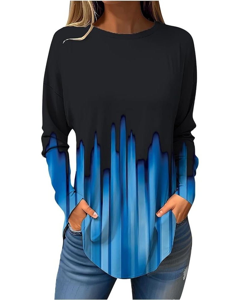 Womens Long Sleeve Tops Casual Loose Going Out Shirts Classic Basic Tees Trendy Ladies Crew Neck Blouses Pullover 2-royal Blu...