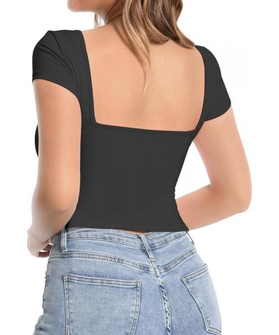 Women’s Crop Tops Cami Sexy Backless Basic V Neck Short Sleeve Causal Slim Fitted Y2K T Shirt Crop Tees Blouses Black $11.00 ...