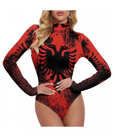 Albanian Flag Women's Mock Turtle Neck Long Sleeve Tops Bodysuit Jumpsuit S Small Style-4 $15.26 Bodysuits