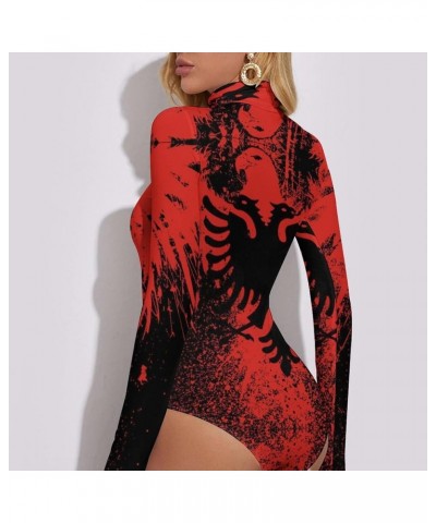 Albanian Flag Women's Mock Turtle Neck Long Sleeve Tops Bodysuit Jumpsuit S Small Style-4 $15.26 Bodysuits