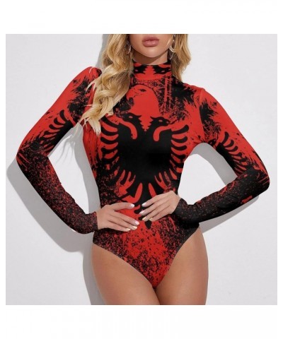 Albanian Flag Women's Mock Turtle Neck Long Sleeve Tops Bodysuit Jumpsuit S Small Style-4 $15.26 Bodysuits