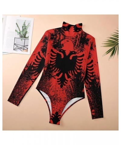 Albanian Flag Women's Mock Turtle Neck Long Sleeve Tops Bodysuit Jumpsuit S Small Style-4 $15.26 Bodysuits