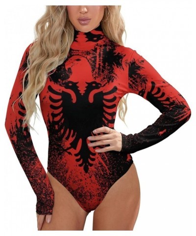 Albanian Flag Women's Mock Turtle Neck Long Sleeve Tops Bodysuit Jumpsuit S Small Style-4 $15.26 Bodysuits