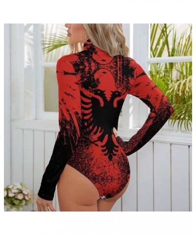 Albanian Flag Women's Mock Turtle Neck Long Sleeve Tops Bodysuit Jumpsuit S Small Style-4 $15.26 Bodysuits