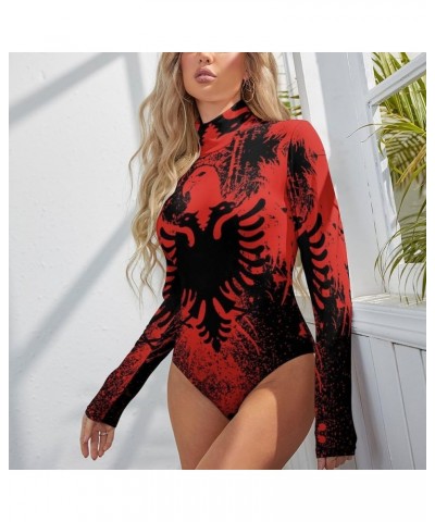 Albanian Flag Women's Mock Turtle Neck Long Sleeve Tops Bodysuit Jumpsuit S Small Style-4 $15.26 Bodysuits