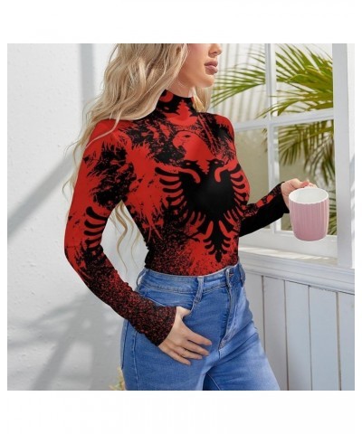 Albanian Flag Women's Mock Turtle Neck Long Sleeve Tops Bodysuit Jumpsuit S Small Style-4 $15.26 Bodysuits