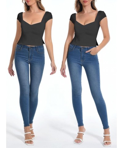 Women’s Crop Tops Cami Sexy Backless Basic V Neck Short Sleeve Causal Slim Fitted Y2K T Shirt Crop Tees Blouses Black $11.00 ...