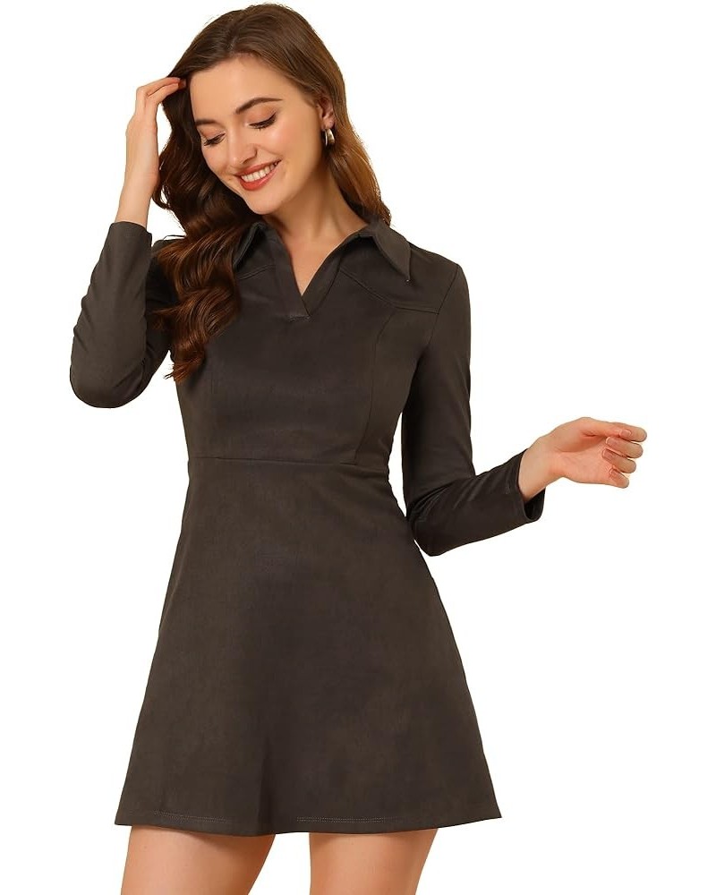 Women's Faux Suede Dress V Neck Long Sleeve 2023 Fall Winter A-Line Mini Dress Dark Brown $17.63 Dresses