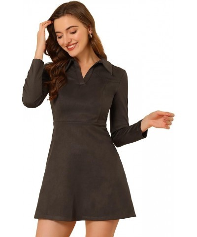 Women's Faux Suede Dress V Neck Long Sleeve 2023 Fall Winter A-Line Mini Dress Dark Brown $17.63 Dresses