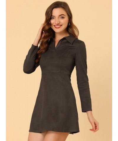 Women's Faux Suede Dress V Neck Long Sleeve 2023 Fall Winter A-Line Mini Dress Dark Brown $17.63 Dresses