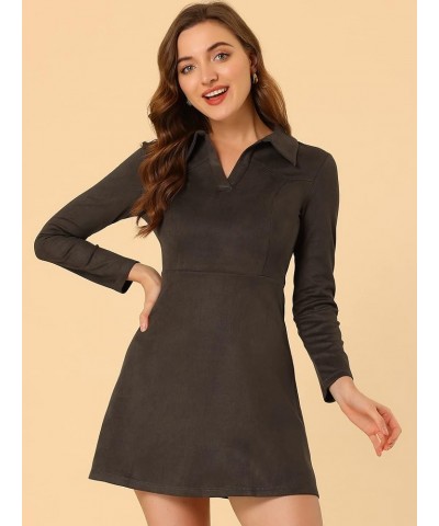 Women's Faux Suede Dress V Neck Long Sleeve 2023 Fall Winter A-Line Mini Dress Dark Brown $17.63 Dresses