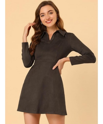 Women's Faux Suede Dress V Neck Long Sleeve 2023 Fall Winter A-Line Mini Dress Dark Brown $17.63 Dresses