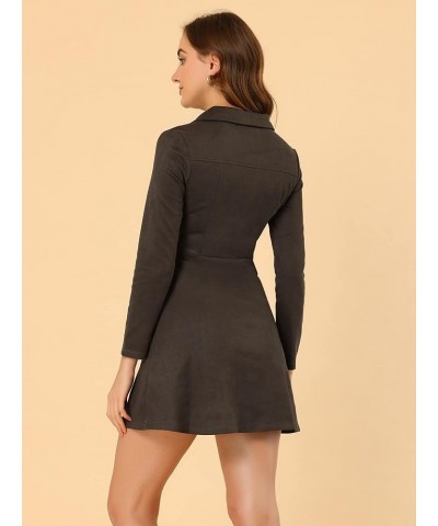 Women's Faux Suede Dress V Neck Long Sleeve 2023 Fall Winter A-Line Mini Dress Dark Brown $17.63 Dresses