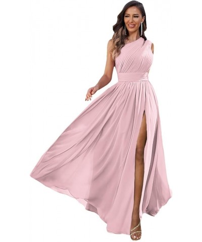 One Shoulder Bridesmaid Dresses for Wedding Chiffon Pleated Prom Dresses with Slit Cut Out Formal Gown Blush Pink $25.19 Dresses