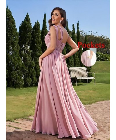 One Shoulder Bridesmaid Dresses for Wedding Chiffon Pleated Prom Dresses with Slit Cut Out Formal Gown Blush Pink $25.19 Dresses