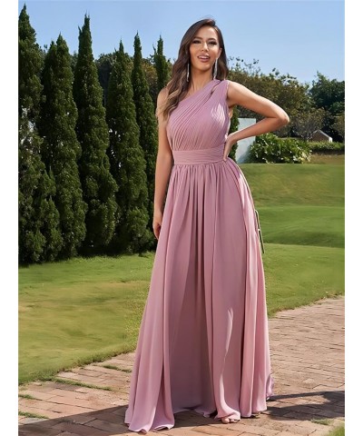 One Shoulder Bridesmaid Dresses for Wedding Chiffon Pleated Prom Dresses with Slit Cut Out Formal Gown Blush Pink $25.19 Dresses