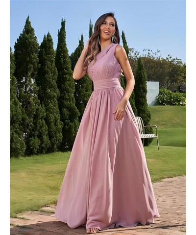 One Shoulder Bridesmaid Dresses for Wedding Chiffon Pleated Prom Dresses with Slit Cut Out Formal Gown Blush Pink $25.19 Dresses