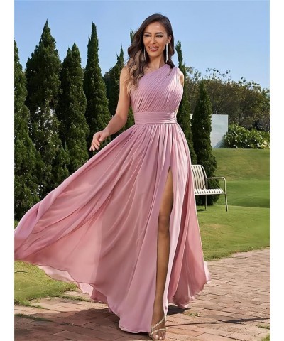 One Shoulder Bridesmaid Dresses for Wedding Chiffon Pleated Prom Dresses with Slit Cut Out Formal Gown Blush Pink $25.19 Dresses