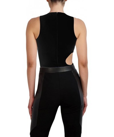 womens Fitted Sleeveless Bodysuit Crew Neck Side Cut Outs Snap Closure One PieceBodysuit Black $40.11 Bodysuits