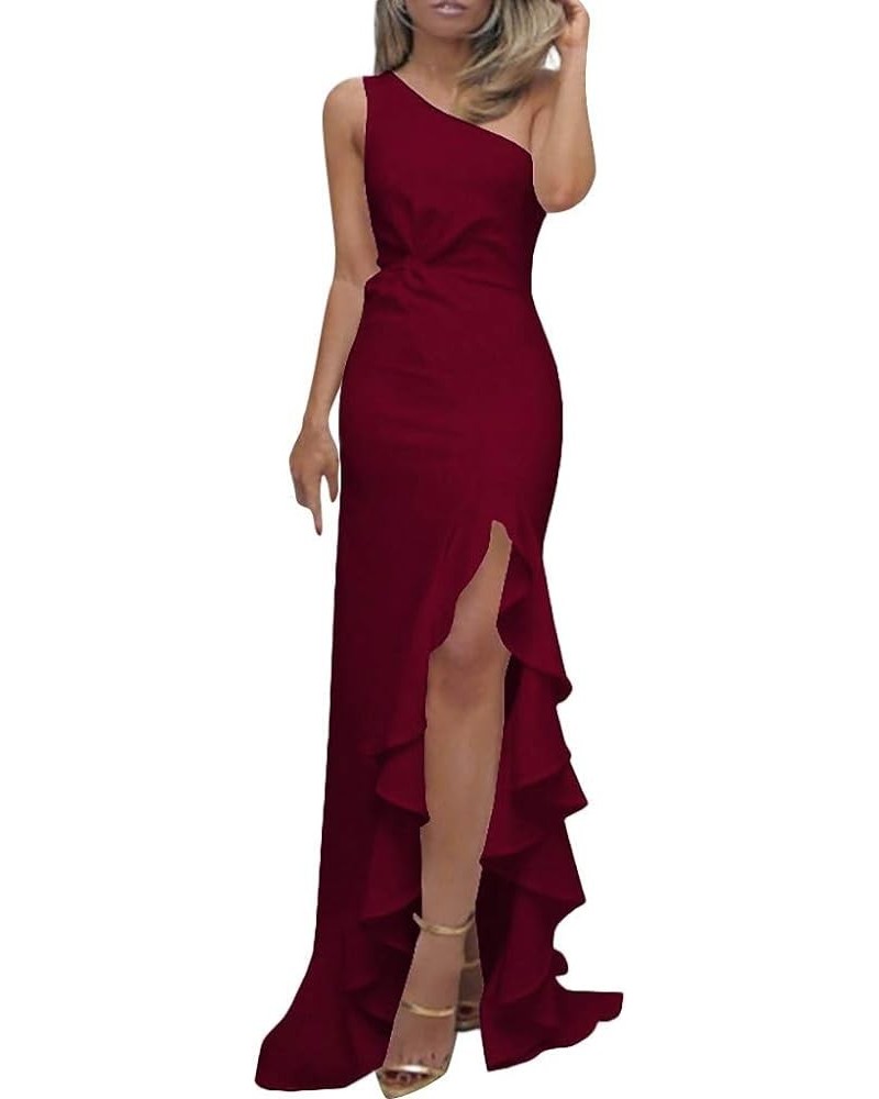 Wedding Guest Dresses for Women 2023 Fashion Summer One Shoulder Casual Split Maxi Dress Formal Evening Gowns B Red $11.66 Ac...