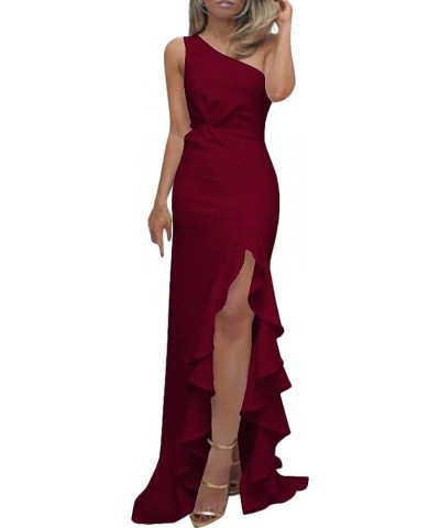 Wedding Guest Dresses for Women 2023 Fashion Summer One Shoulder Casual Split Maxi Dress Formal Evening Gowns B Red $11.66 Ac...