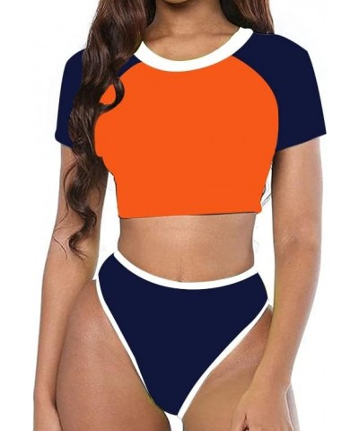 Women's Short Sleeve Swimsuit High Waisted Bikini Neon Bathing Suits Thong Triangle Swimwear Rashguard Orange $13.95 Swimsuits