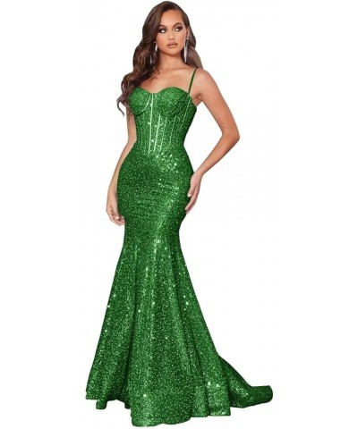 Sparkly Sequin Long Mermaid Prom Dresses for Women Spaghetti Straps Floor Length Glitter Formal Evening Party Gowns Green $32...