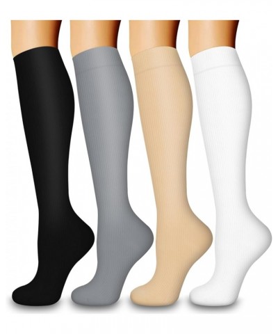 4 Pairs-Compression Socks for Women&Men Circulation-Best Support for Nurses,Running,Athletic 30-black/White/Grey/Nude $11.39 ...