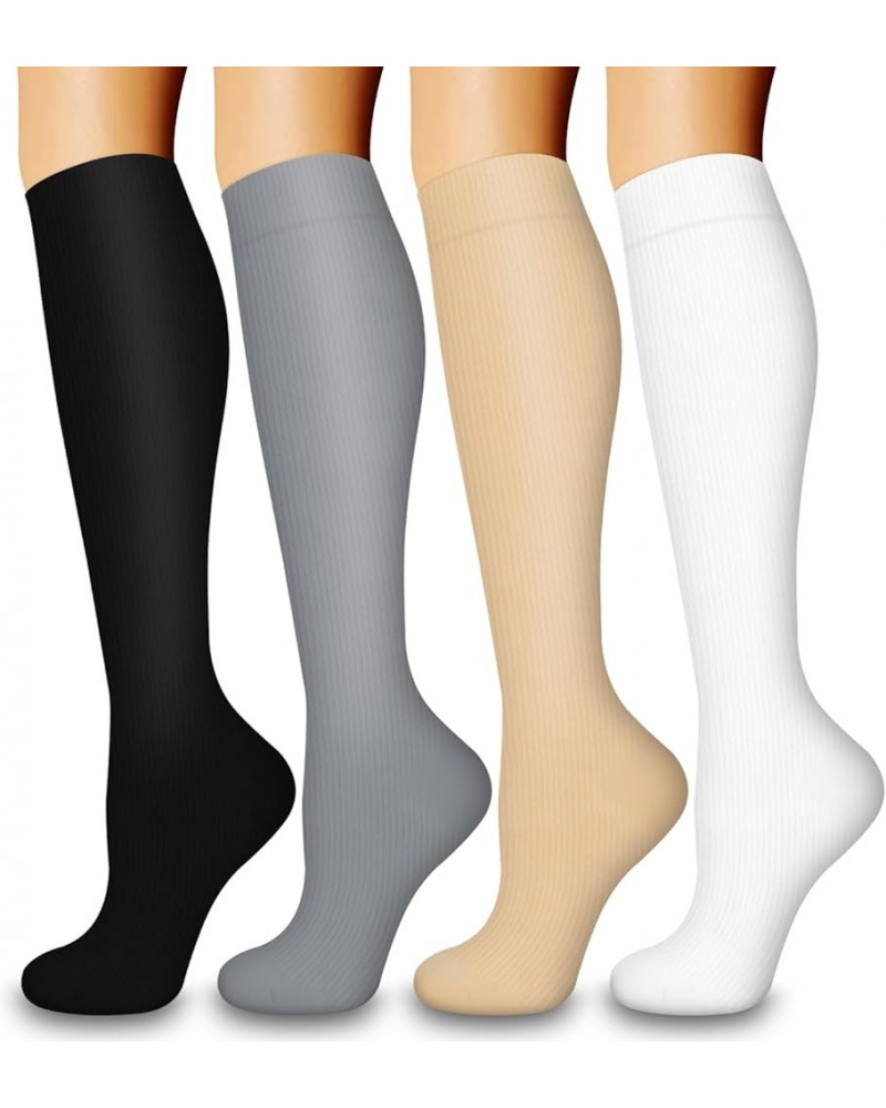 4 Pairs-Compression Socks for Women&Men Circulation-Best Support for Nurses,Running,Athletic 30-black/White/Grey/Nude $11.39 ...