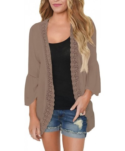 Women's Summer Kimono Cardigans Ruffle Bell Sleeve Sweaters Lace Cover Up Loose Blouse Tops Coffee $9.16 Sweaters